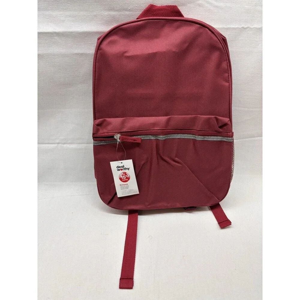 Dealworthy Backpack Burgundy Red Fits 15” Laptop School Travel Book Bag NWT